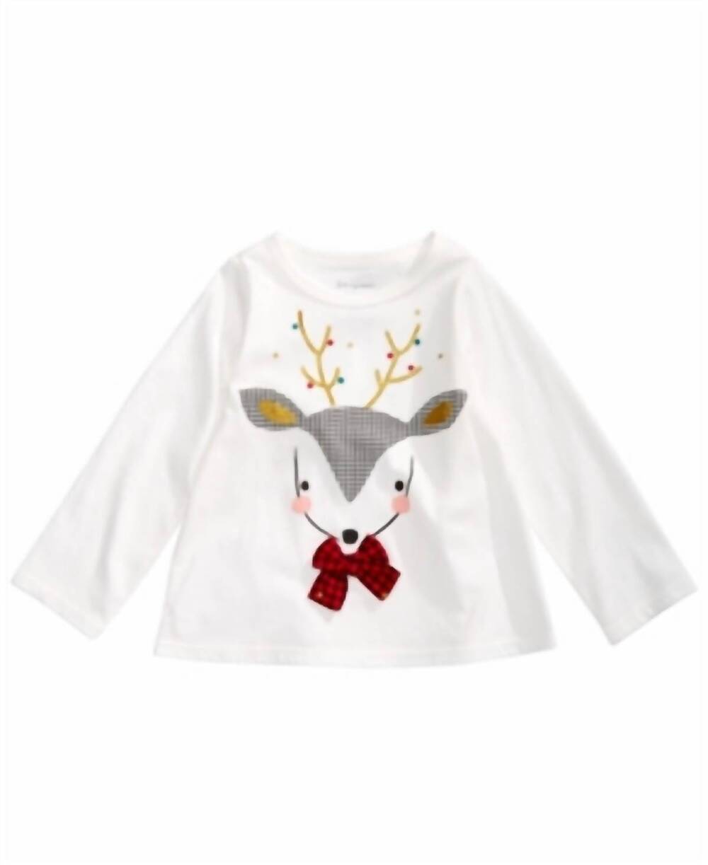 NEW FIRST IMPRESSIONS infant boys reindeer applique t-shirt in angel white